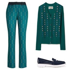 Tory burch  womens Sz 6 green multicolor printed tech argyle diamond golf pants